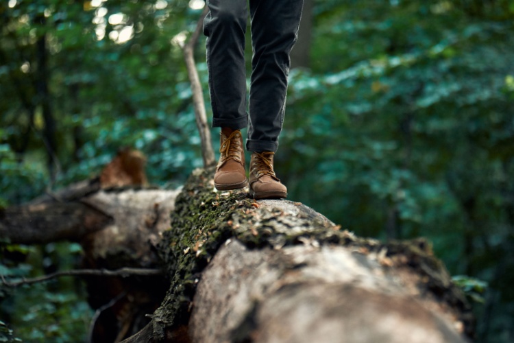 A man walking on a log.