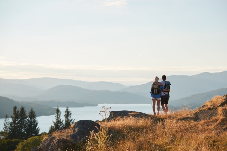 A couple hiking in the Lake District.