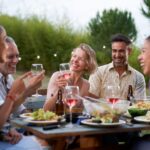 A group of friends dining outside.