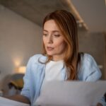 Woman studying documents
