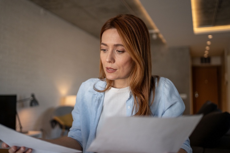 Woman studying documents