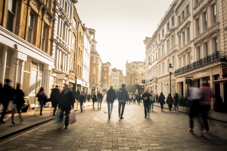A busy high street.
