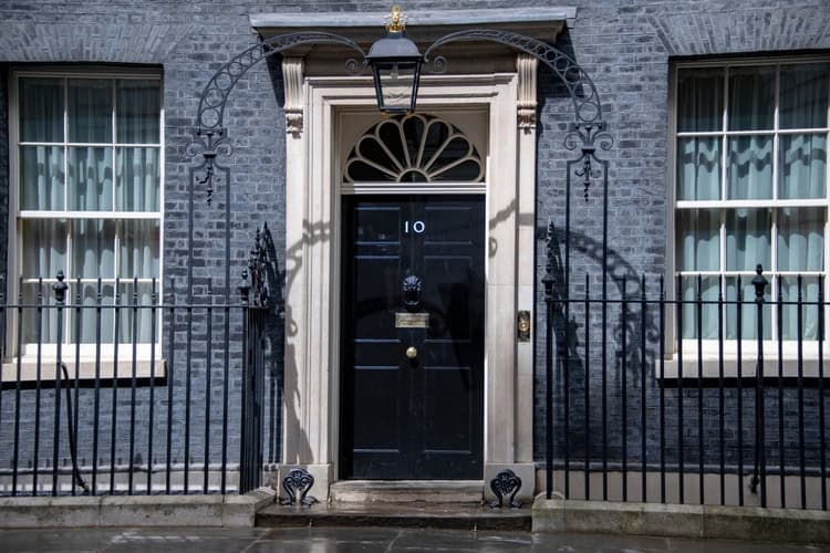 The outside of 10 Downing Street.